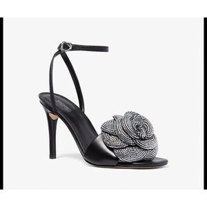 Single Shoe Left Michael Kors 89mm Crystal Leather Elodie Sandal Heel Black 7